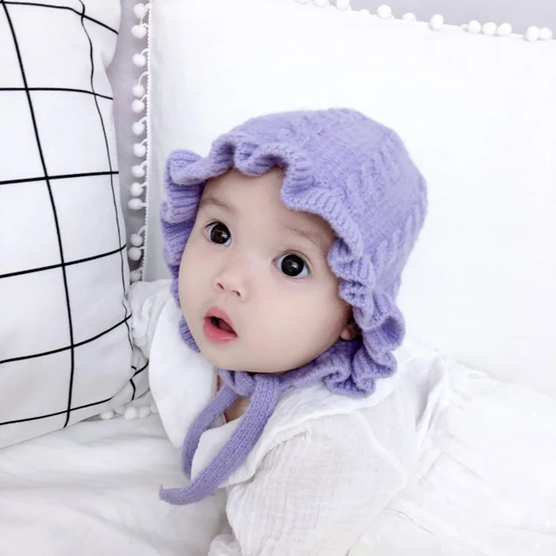 6-36 Months Baby Girls Hat Winter Warm Knitted Ear Protection Bonnet Infant Cute Korean Autumn Newborn Girls Princess Cap