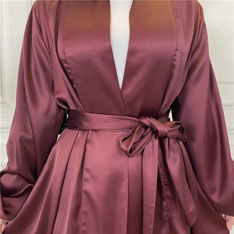 

2025 New Satin Open Abaya Women Cardigan Maxi Dress Turkey Muslim Arabic Kaftan Dubai Modest Party Kimono Caftan Kebaya Jalabiya