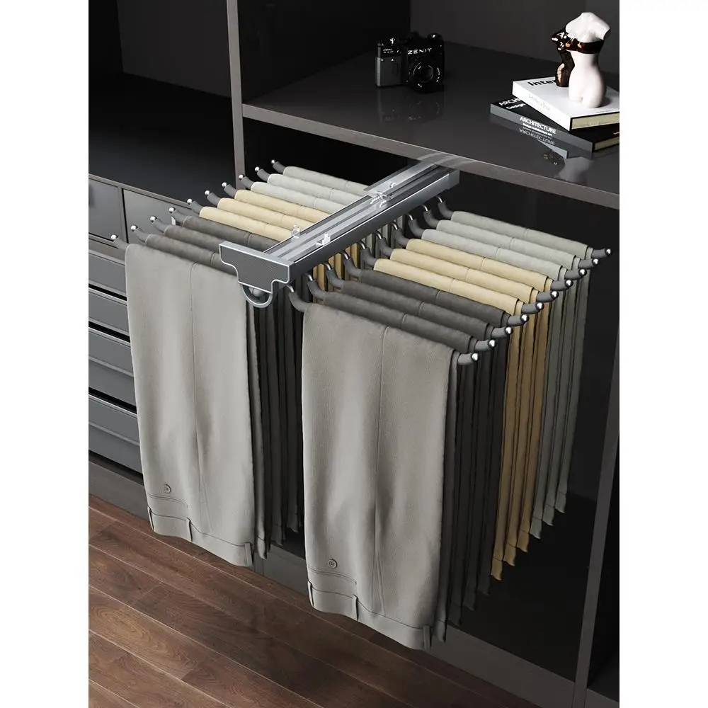 Pants rack wardrobe built-in top installation, household pull-out cabinet, inner measurement installation, pull-out basket funct