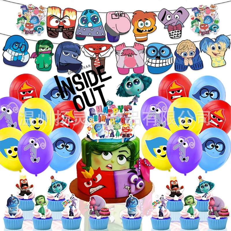 

Disney Inside Out 2 Birthday Party Decoration Balloon Banner Cake Topper Invitation Cards Hanging Swirls Party Supplies for Kids