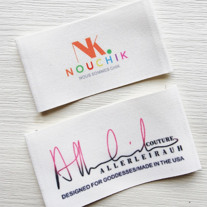 Custom White Clothing Label brand organic Cotton Ribbon Labels  Matte tape color printing Washable logo or text sewing Label