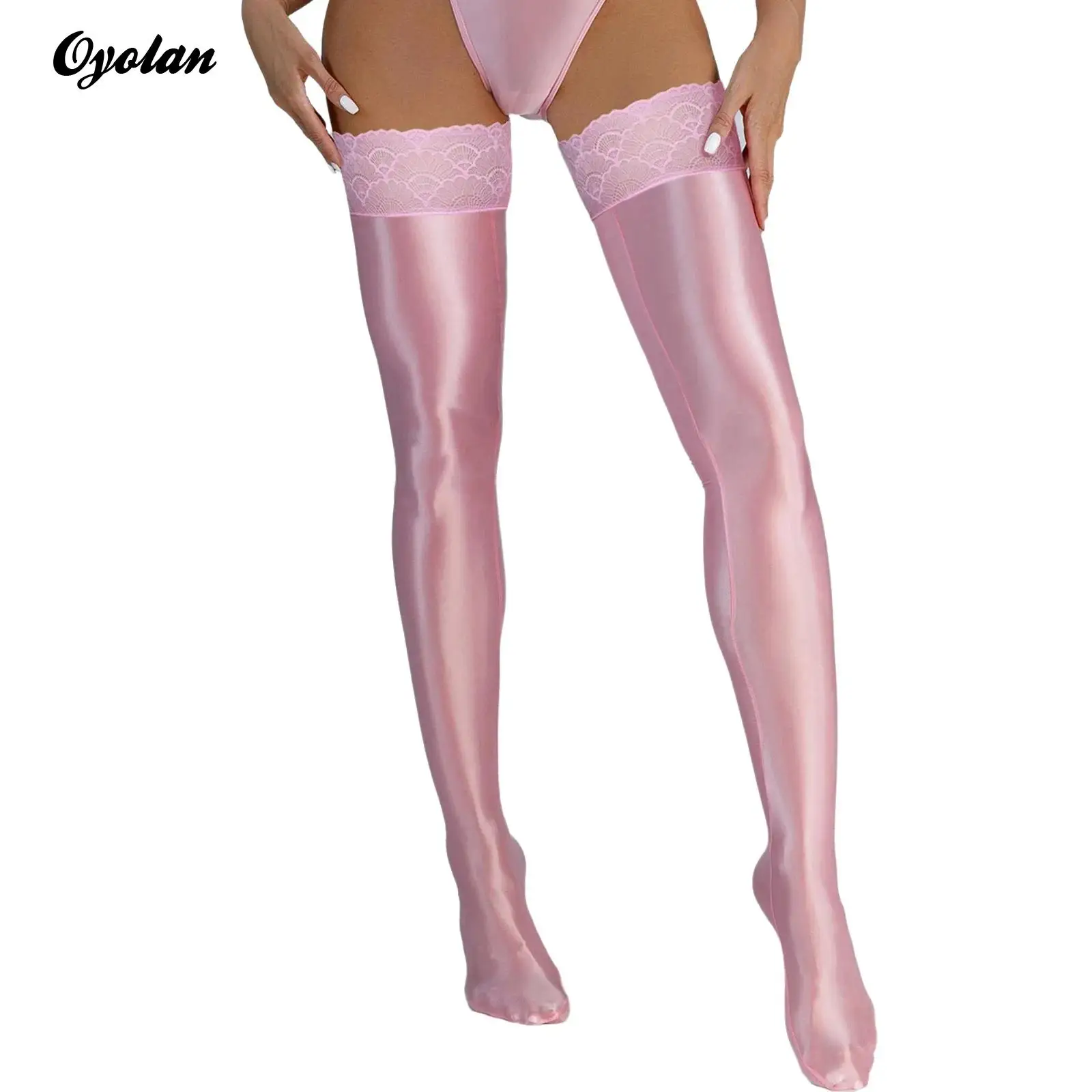 

1 шт., женские блестящие чулки до бедра, кружевной топ, лоскутные глянцевые металлические блестящие чулки, сексуальные колготки для вечеринки, клуба, карнавальный костюм