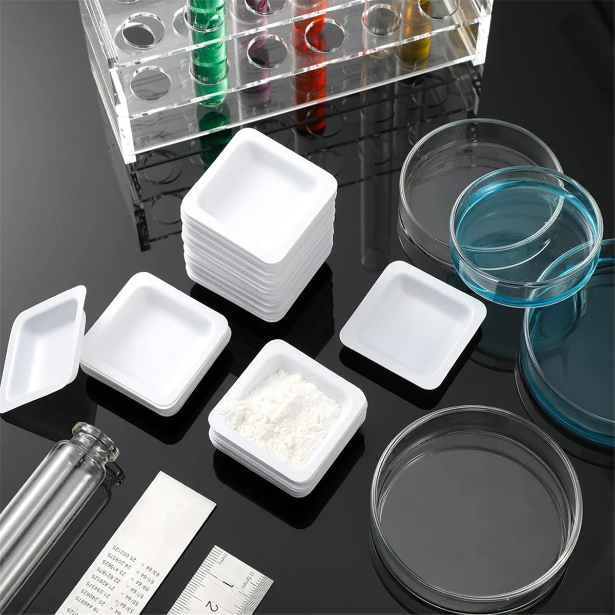 Mini bandeja para barco de vertido, 200 Uds., barcos de pesaje pequeños, bandejas desechables de plástico de 7 Ml para báscula, barcos de pesaje cuadrados de plástico, Mini Bo
