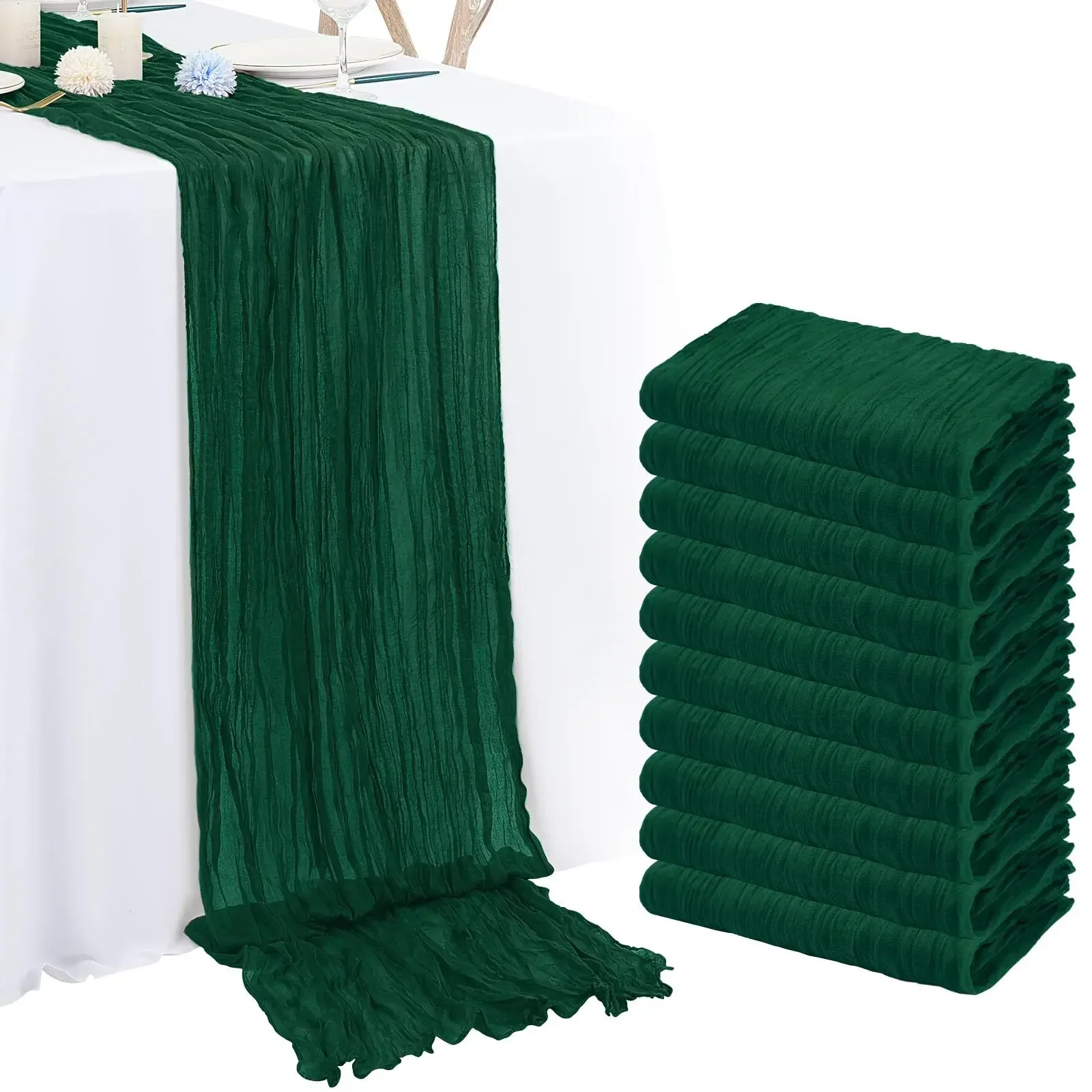 10PCS 40x275cm Christmas Gauze Table Runner Semi-Sheer Cheesecloth Wedding Table Setting Dining Party Arches Cake Decor
