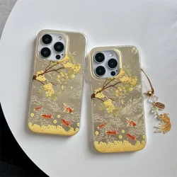money tree goldfish lucky charm Pendant Phone case For iPhone 16 15 14 13 Pro Max Case Cute Luxury Chinese style Cartoon Cover