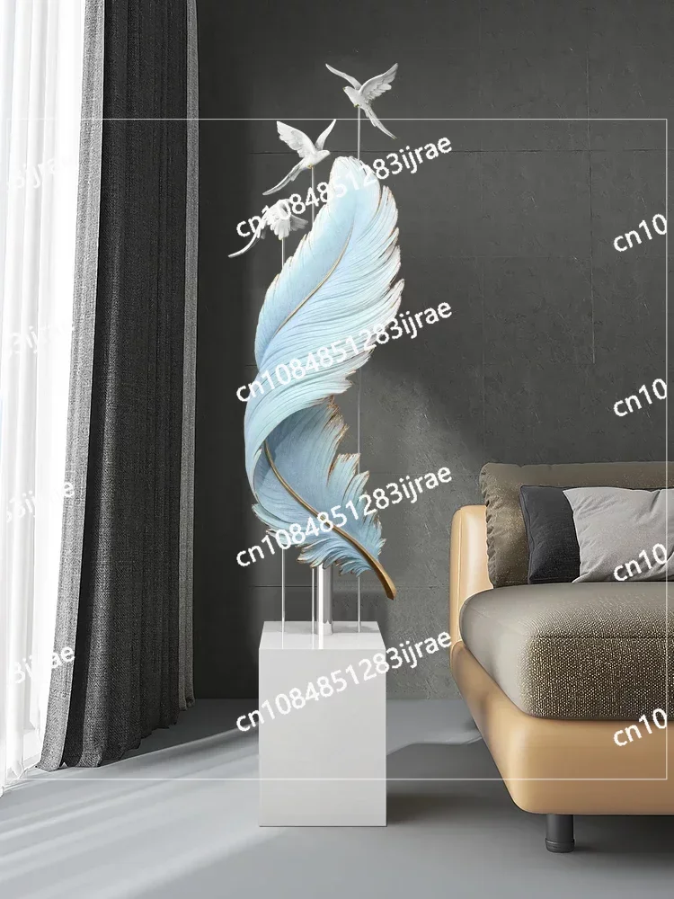 150CM Feather Resin Sculpture Large Floor Ornaments Home Decor Statue TV Cabinet Crafts Decoration Accessories Housewarming Gift