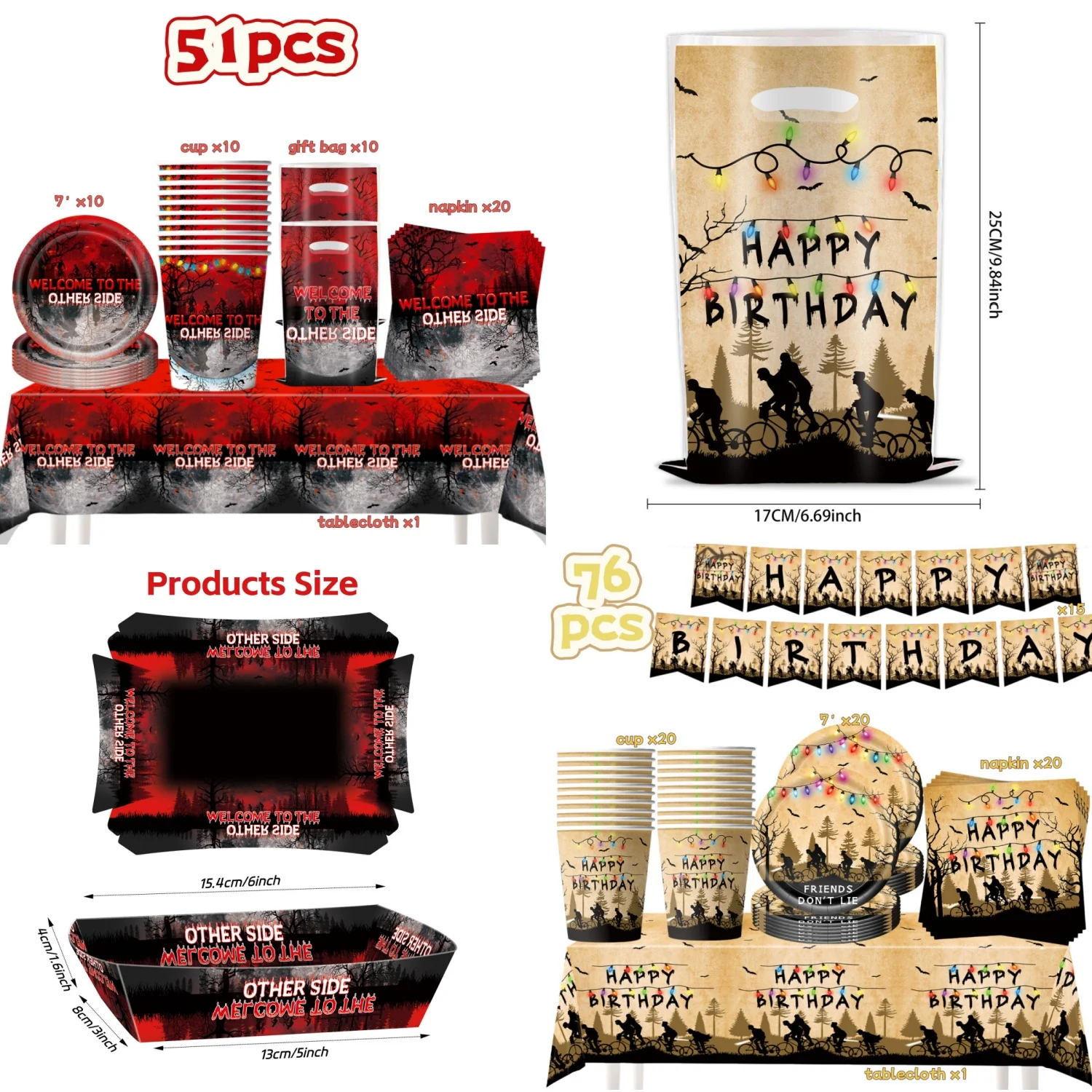S-Stranger Season 5 Birthday Party Decor Set Disposable Tableware Set Cup Plate Napkin Gift Bag Cake Topper Flag Party Supplies