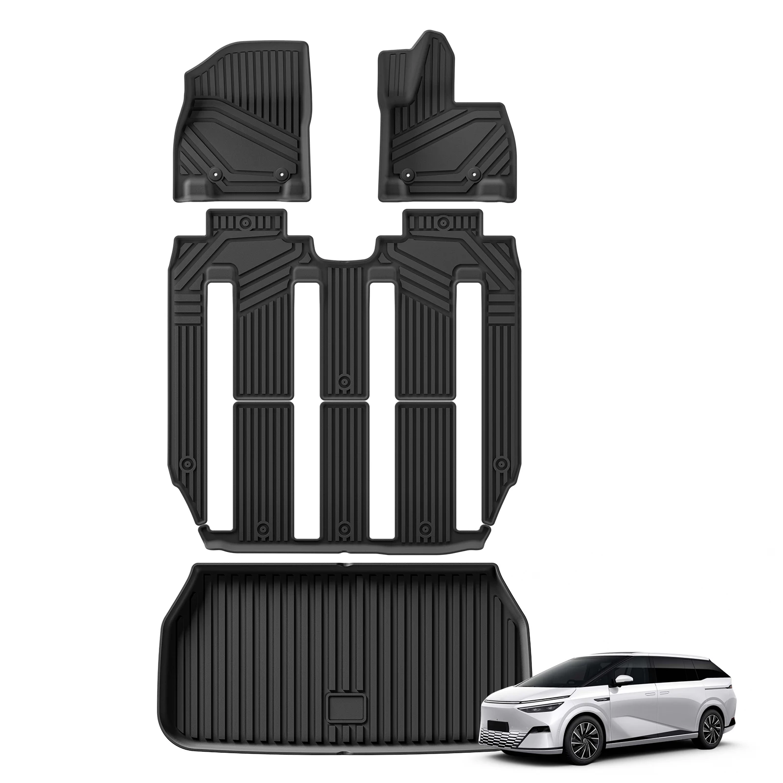 SMABEE RHD für Xpeng X9 2024 2025 Rechtslenker Auto-Fußmatten Cargo-Liner Kofferraumpolster TPE 3D-Fußmatte Zubehör SCHWARZ