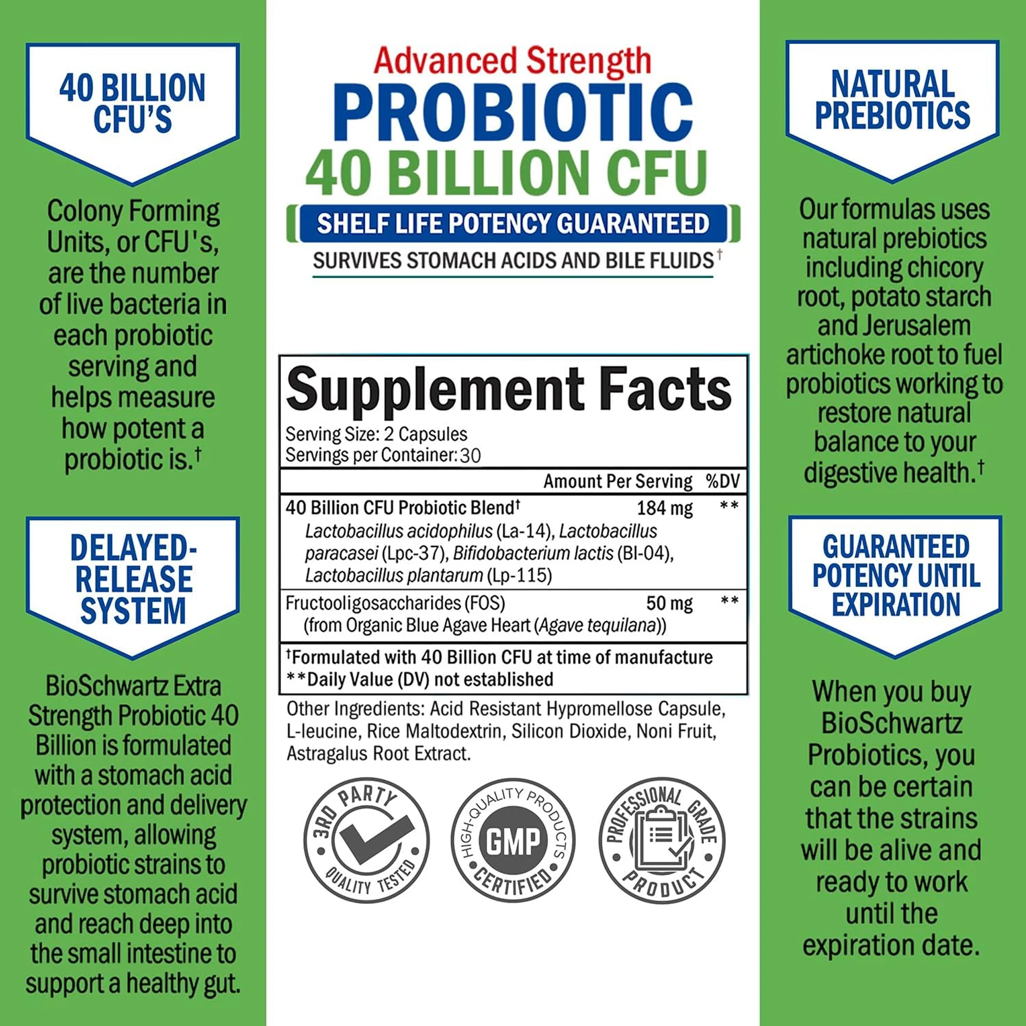 Advanced Strength Probiotic 40 Billion CFU - Gut Health and Immune Support Supplement with Enhanced Absorption for Men and Women