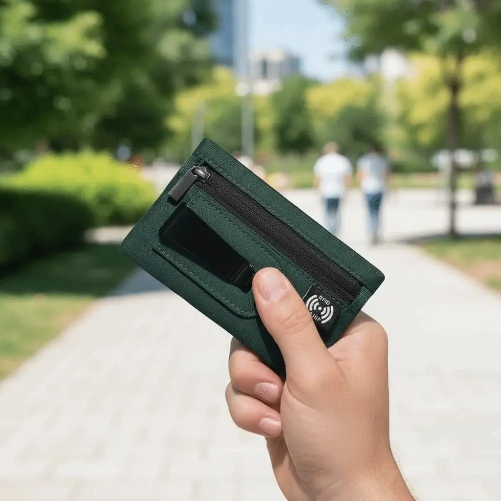 

Shopping Thin Clip Stash Pouch Multiple Card Antimagnetic Card Bag with Back Clip Simple Classic Short Portable Purse Student