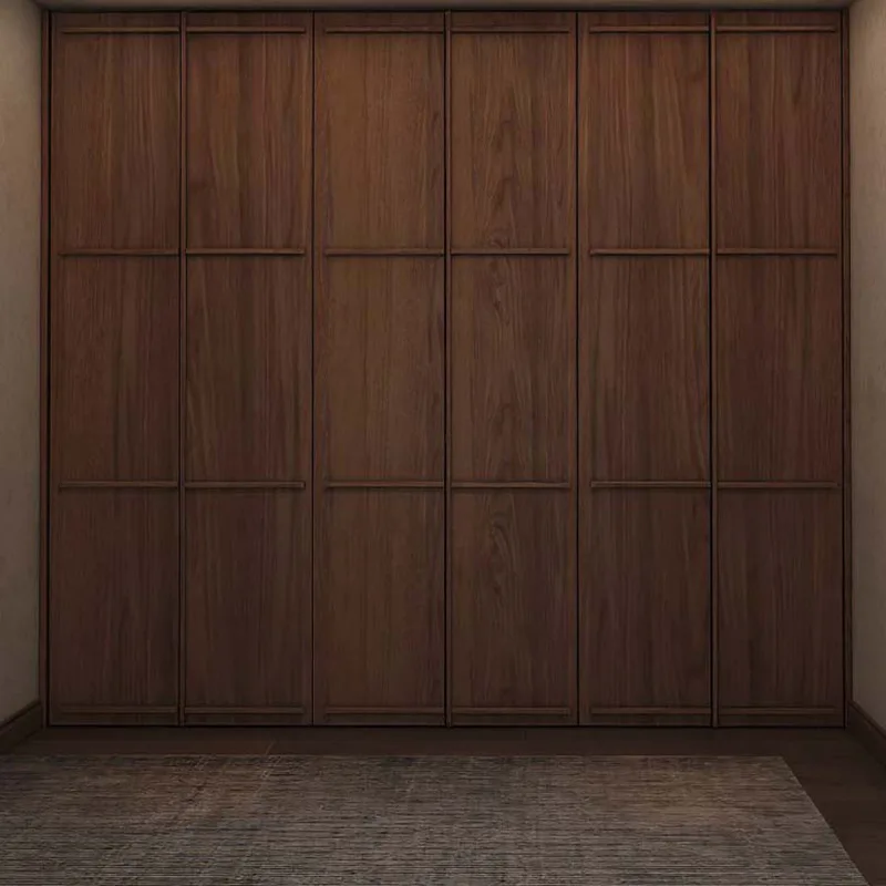 Solid wood wardrobe household bedroom storage floor cabinet integrated against the wall flat door wardrobe skeleton line cloakro