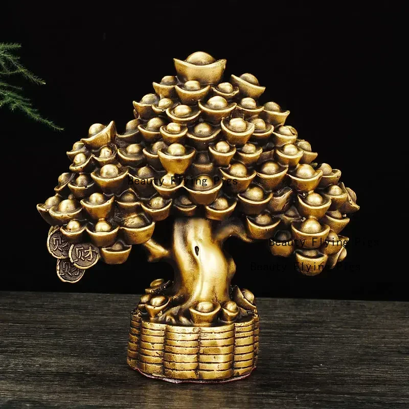 Lucky Copper Strap Money Tree Jewelry Home Office Cashier Plant Bonsai Desktop Sculpture