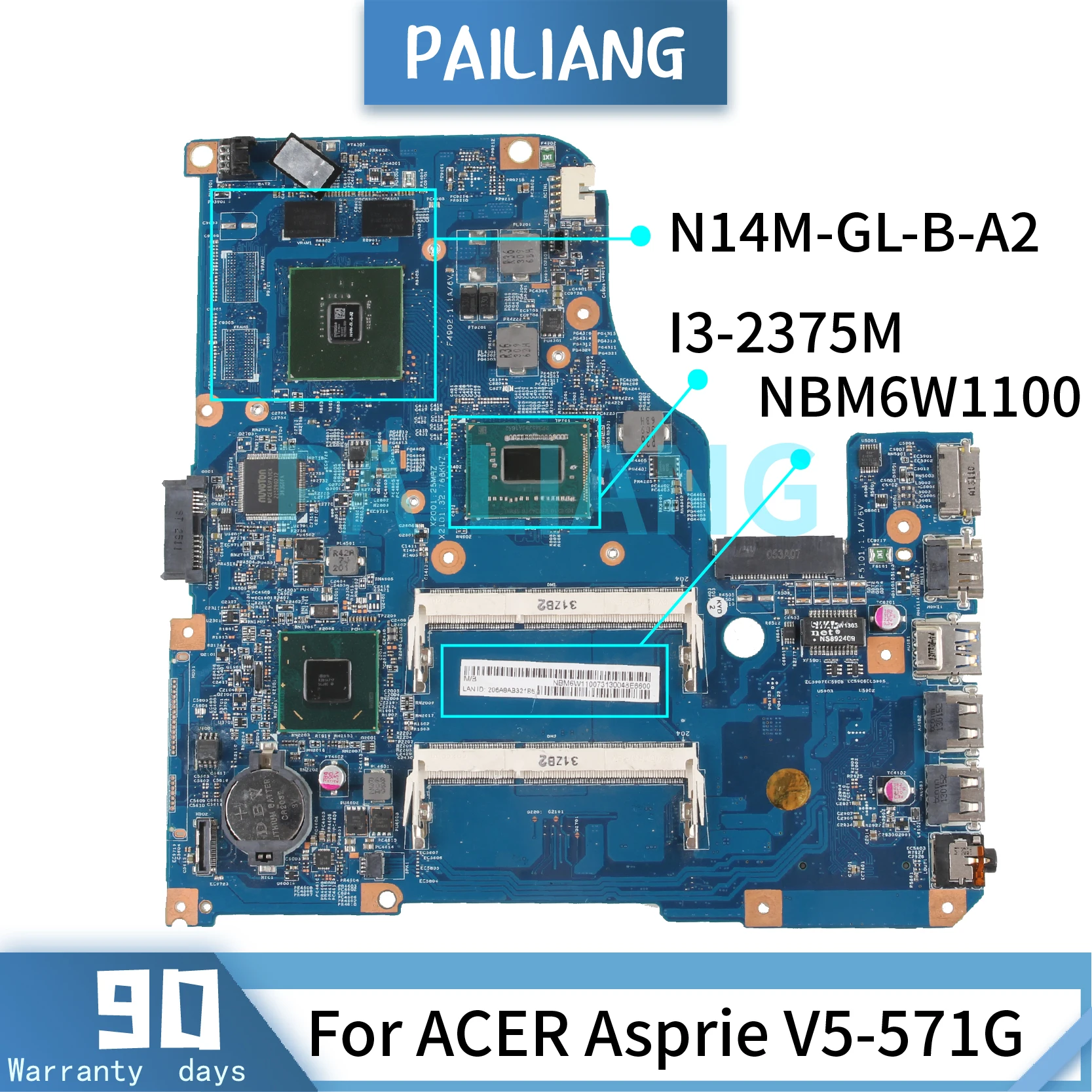 Placa base para portátil ACER Aspire V5-571G, 11309-1M I3-2375M 11309-4M Pentium 987 con GPU DDR3, probada