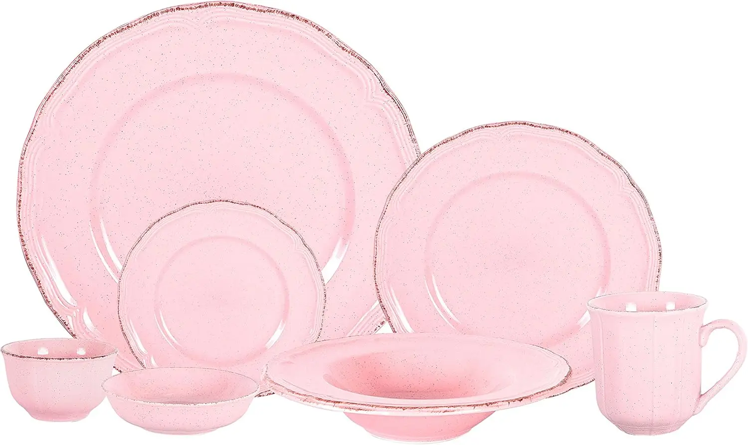 Stoneware French Countryside 56pc Dinnerware Set, Speckled and Antique Pink