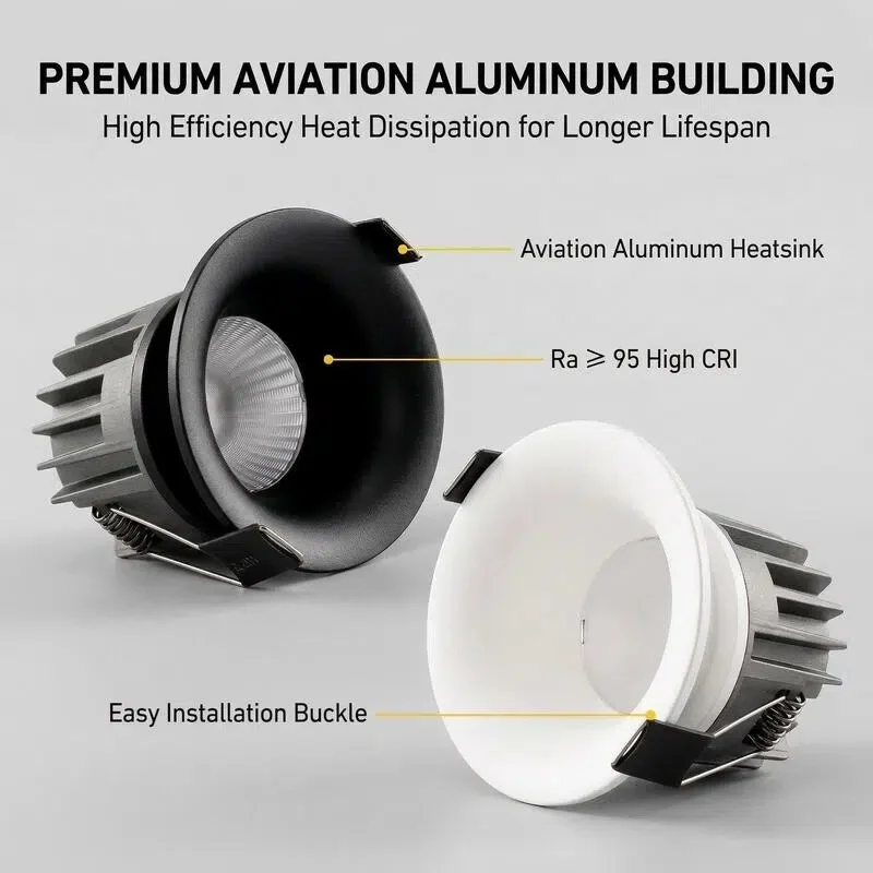 

Встраиваемый светодиодный потолочный светильник COB, точечный светильник, белый, алюминиевый, 7W/12W/15W, AC110V/220V, для дома, офиса, магазина