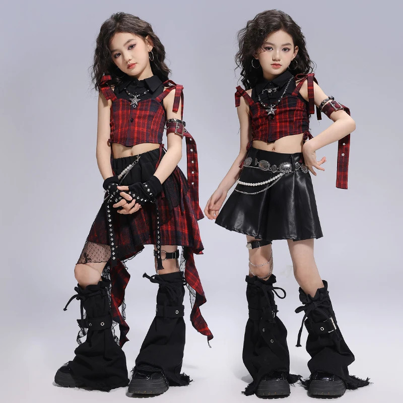 Mädchen Hip Hop Crop Tank Top Jogger Hosen Kind Sommer Plaid Hot Shorts Street Dance Kleidung Set Kinder Coole Kurze Jeans Kostüm