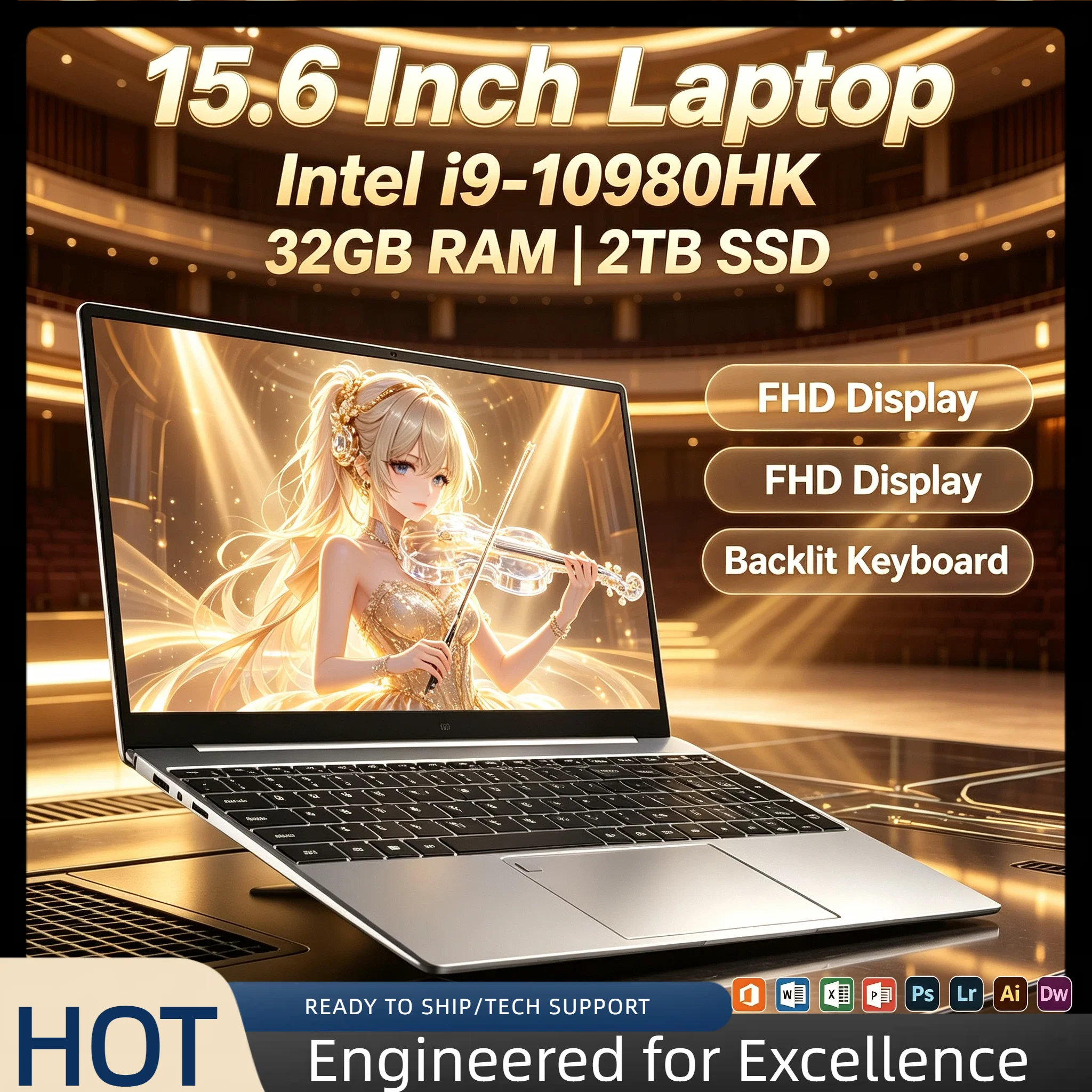 Intel Core i9 10980HK 15.6 Inch Gaming Laptop 32GB RAM 2TB SSD Fingerprint Unlock WiFi 6 4K Ultrabook Pro Max Core