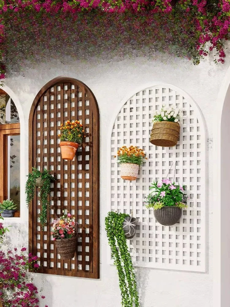 Antiseptic Wood Flower Stand Outdoor Courtyard Wall Decoration Yard Balcony Wall Hanging Plant Climbing Mesh Fence
