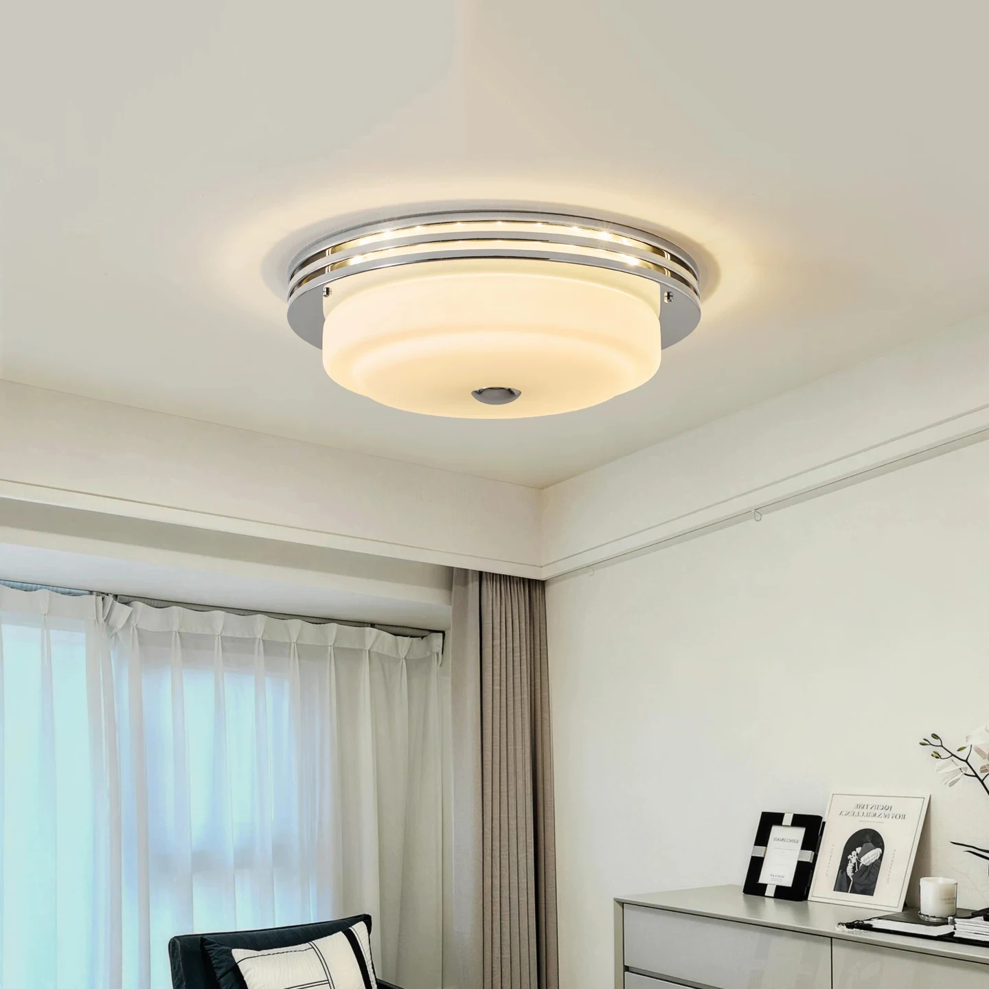 Bauhaus Ceiling Light Chrome Iron Frame Surface Mount Lamp Acrylic Or Glass Lampshade Optional For Bedroom Study Home Decor