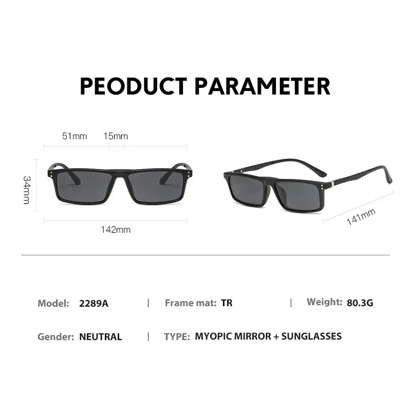 Myopia Magnetic Sunglasses Men 5 In 1 Polarized Clip On Women Square Glases Ultra-Light Night Vision Eyewear -0.5 TO -10