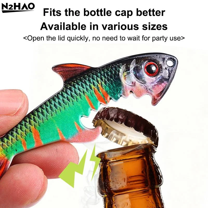 Zinc Alloy Fish Shaped Bottle Opener Keychain Lifelike Look Sturdy Build For Fishing Camping Daily Use