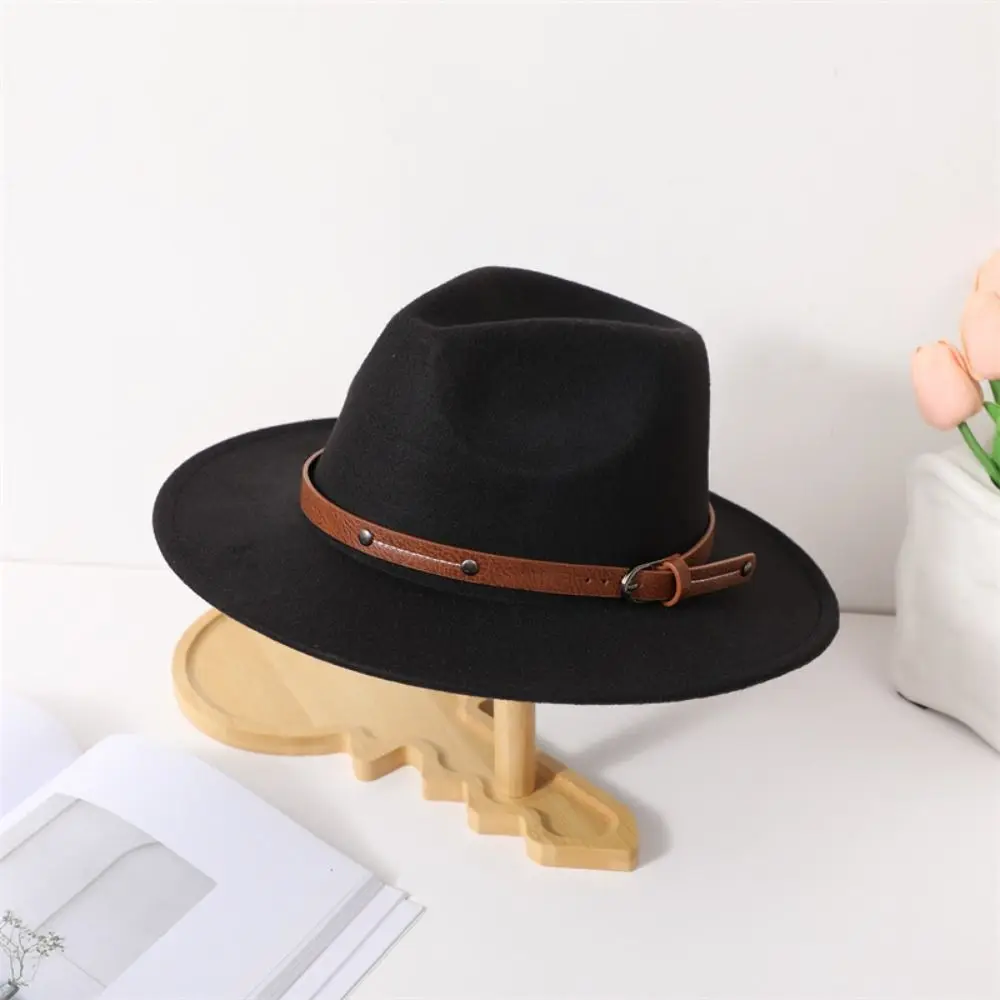 Mode Mit Gürtel Schnalle Filz Fedora Hüte Vintage Breite Krempe Panama Kappe Elegante Weiche Jazz Hut Männer Frauen – Detail 9