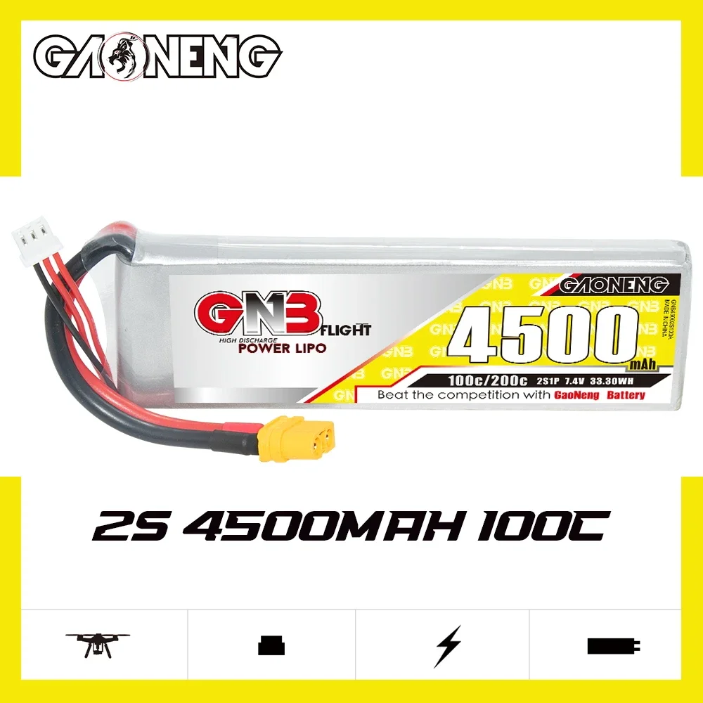 

GAONENG GNB 4500mAh 2S 100C 200C 7.4V XT60 LiPo Battery Touring Toys Drift Racing Toys Evader Toys RC Boat