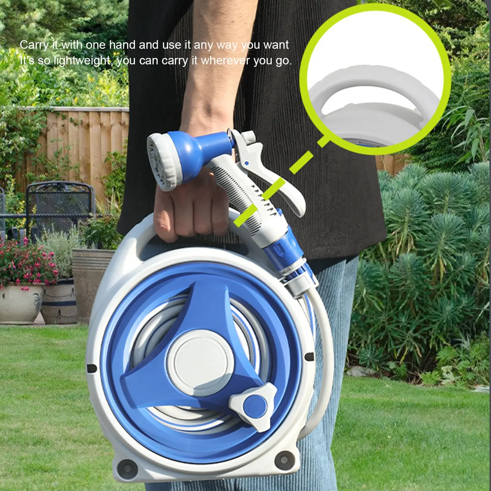 Multifunctional Garden Hose Reel Handheld Sunproof Hose Reel With 15m Water Pipe Nozzle For Home Yard Watering JJ469