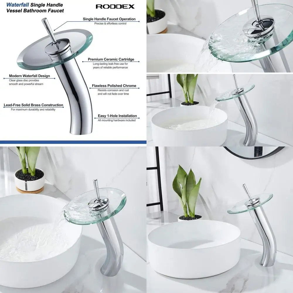 

Polished Chrome Single-Handle Brass Bathroom Sink Faucet for Tall Glass Vessel Vanity