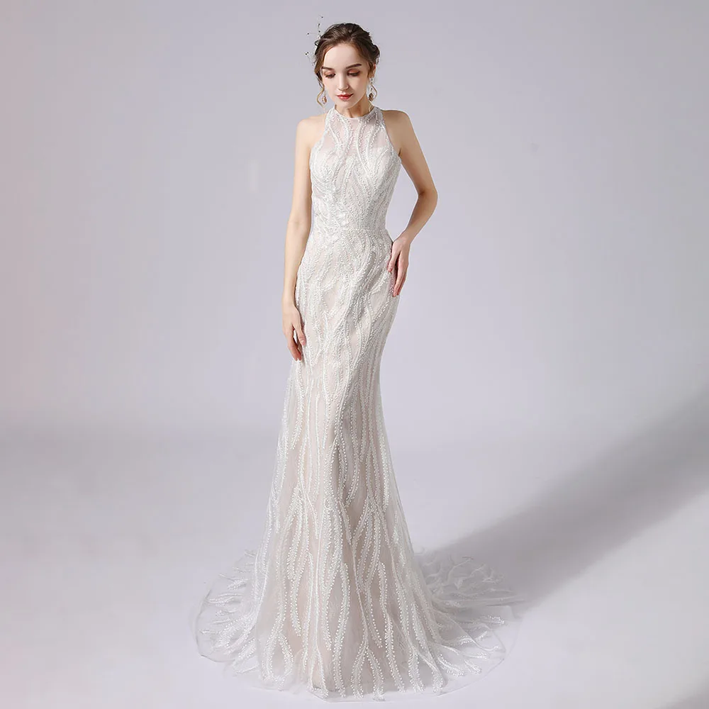 Sexy Fishtail Wedding Dress Sleeveless Lace Bridal Gown Customized High Quality Princess Bride Dress