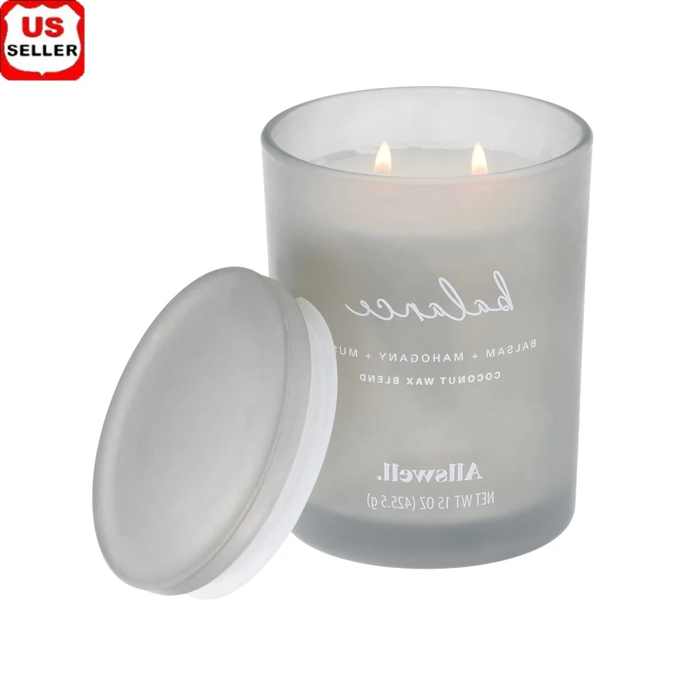Bela perfumada de almizcle de caoba, bálsamo de equilibrio, tarro de cera de coco de 2 mechas, 15oz, relajación, decoración del hogar, regalo, aromaterapia, quemadura de 50 horas