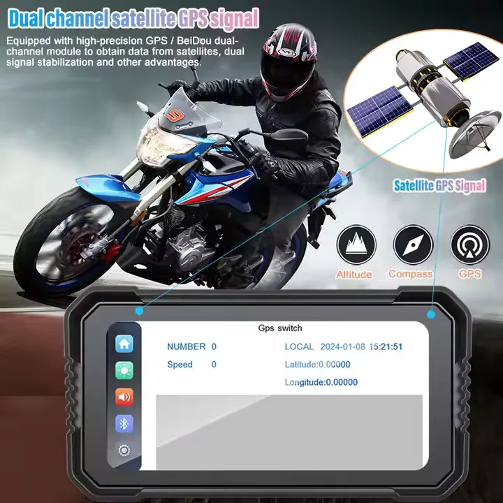 

6.86" Waterproof GPS/Beidou Motorcycle Dashcam with CarPlay & Android Auto, Dual - Lens, BT Connection