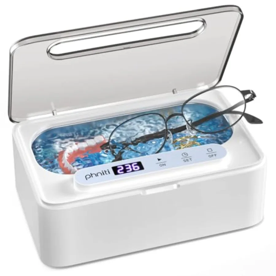 Phniti Ultrasonic Jewelry Cleaner 47KHz Ultrasonic Cleaner for Retainer Jewelry Dentures Aligners with Three Cleaning Modes 12O