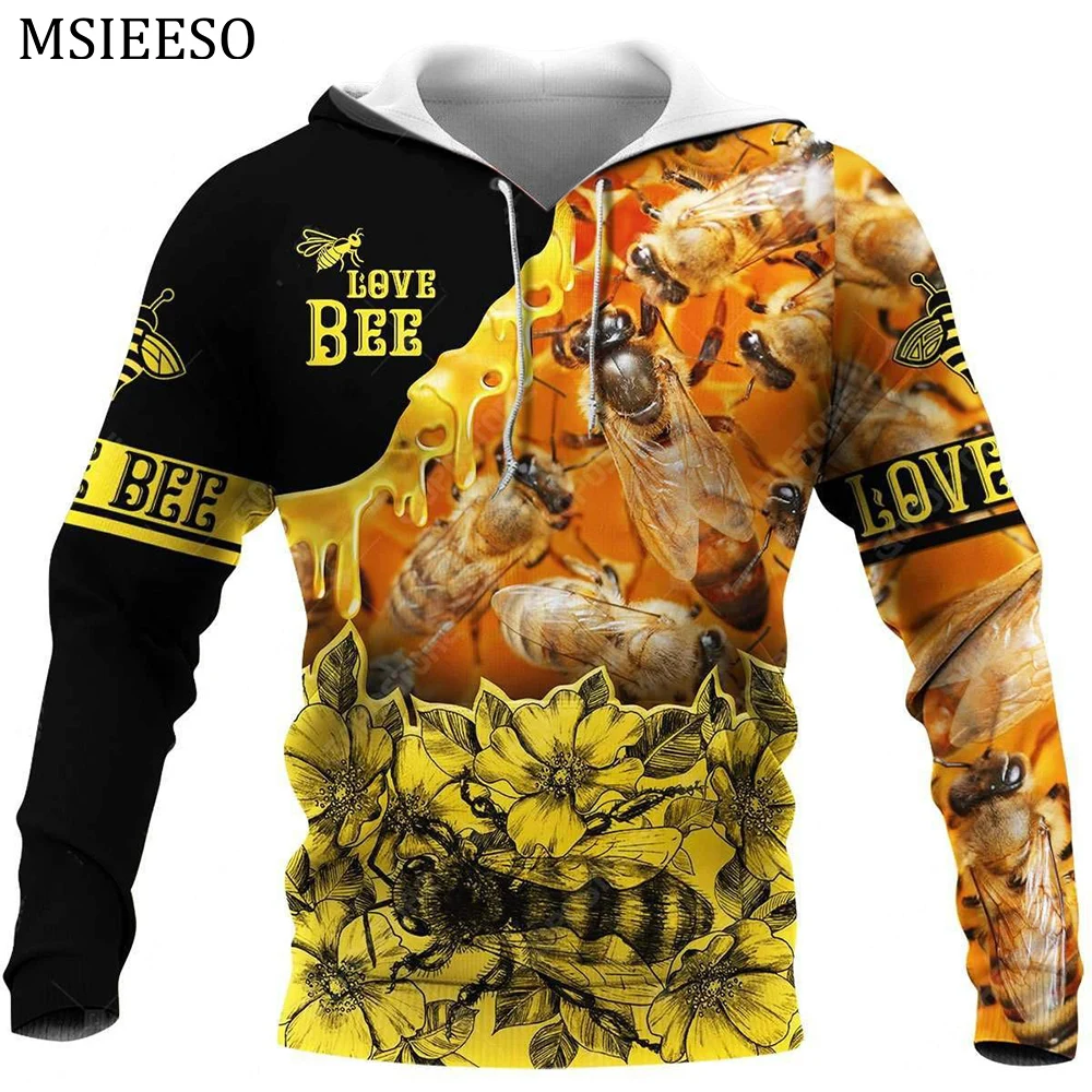 

MSIEESO Men Hoodie Beautiful Bee Graphics Print Autumn Sweatshirt Unisex Streetwear Fashion Women Zipper Jacket Pullover