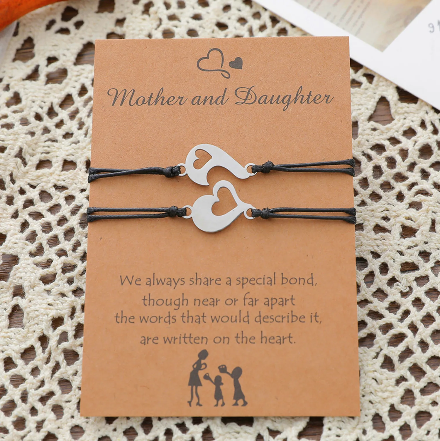 New Mother Daughter Parent Child Love Card Bracelet Simple Stainless Steel Fish Hook Love Weaving Bracelet Hot Sale