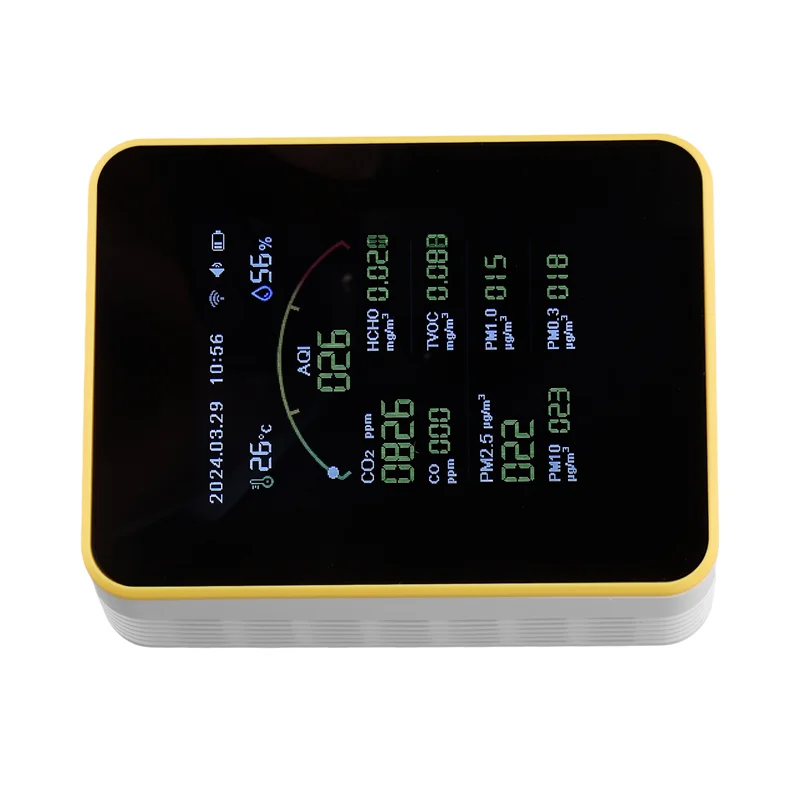 Y43A-Tuya Wifi 15In1 كاشف جودة الهواء المنزلية المحمولة PM0.3 PM1.0 PM2.5 PM10 CO CO2 TVOC HCHO تستر ساعة متعددة