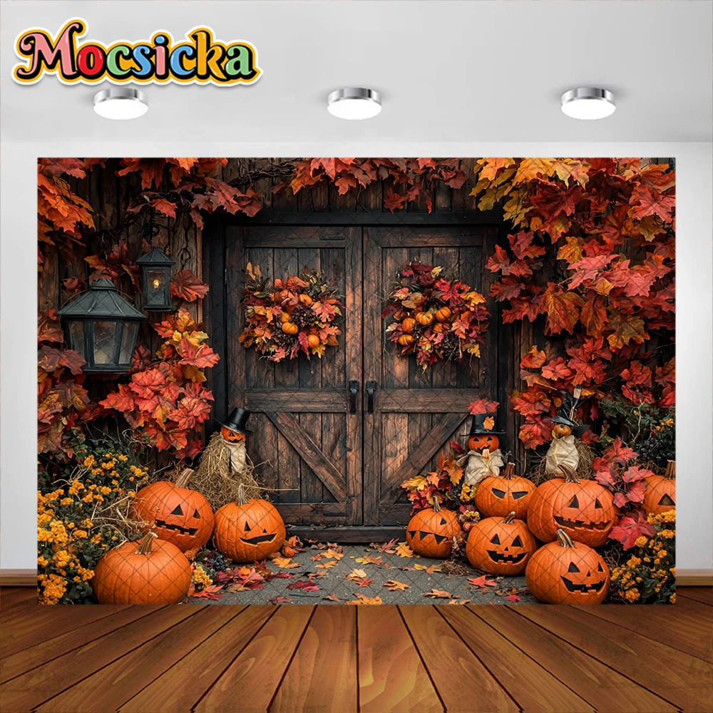 Halloween Fotografie Hintergrund fallen Ahornblatt Kürbis Girlande Urlaub Dekoration Kinder Party Foto Hintergrund Studio Requisiten