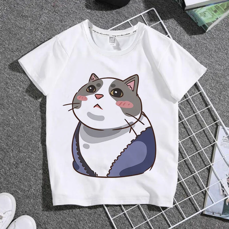 Summer Cute Cat Print Children's Casual T-shirt round Neck Short Sleeve Kids Shirt Student Clothing