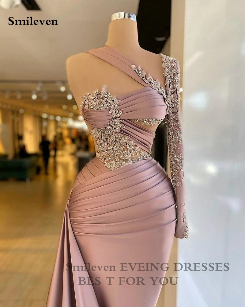 Smileven Luxurious Merrmaid Formal Evening Dress One Shoulder Beaded  3D Lace Prom Dresses New Celebrity Dresses Customized