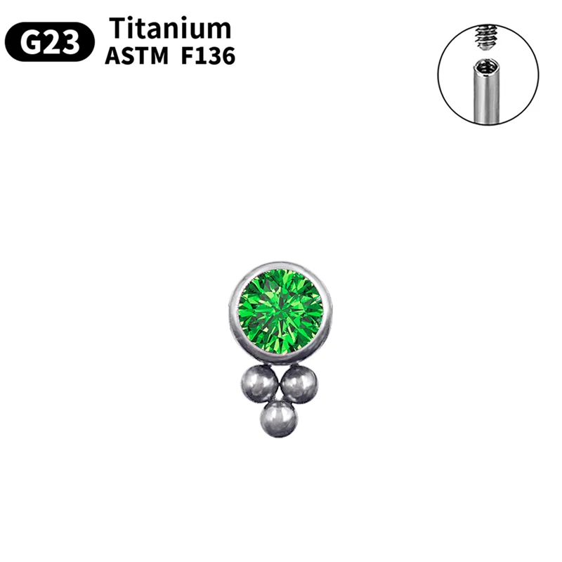 G23 Titanium Sparkly Green CZ Cluster Labret Stud ASTM F136 Titanium Internal Thread Lip Helix Piercing Jewelry Wholesale Bulk
