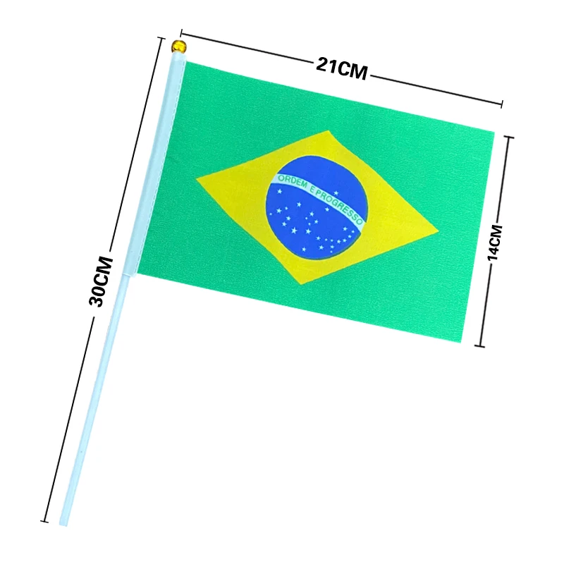 EOODLOVE 10/20/50pcs 14 * 21cm Brazilian hand-held plastic stick flag outdoor celebration event Brazilian banner