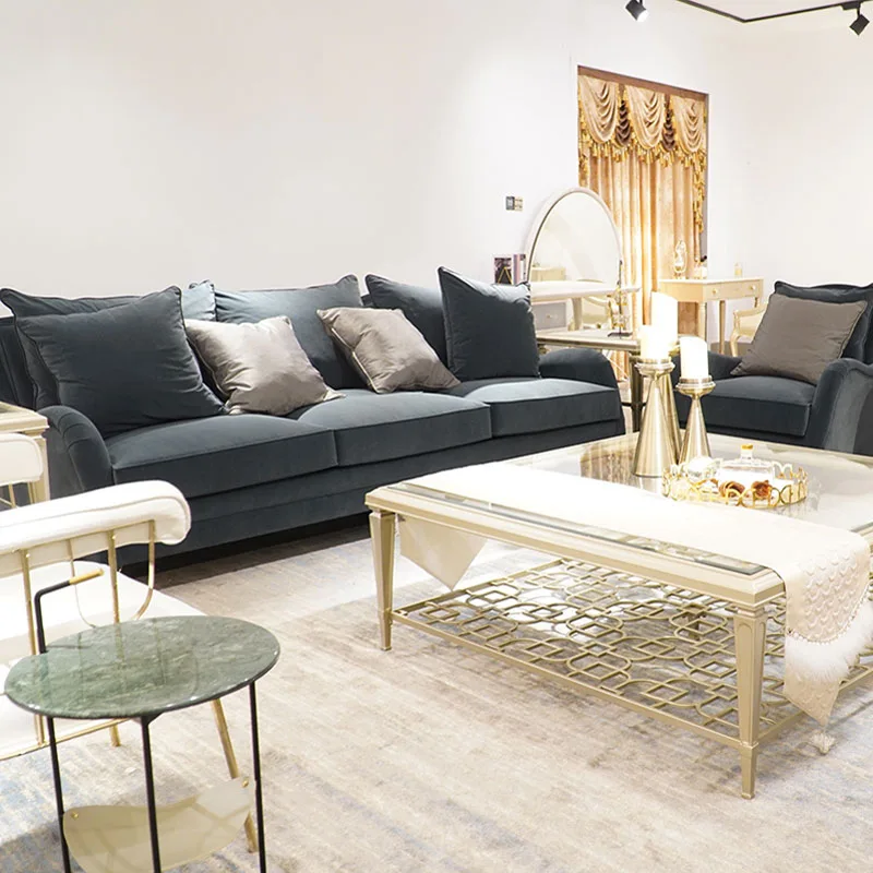 American light luxury modern solid wood, fabric sofa coffee table combination living room French simplicity