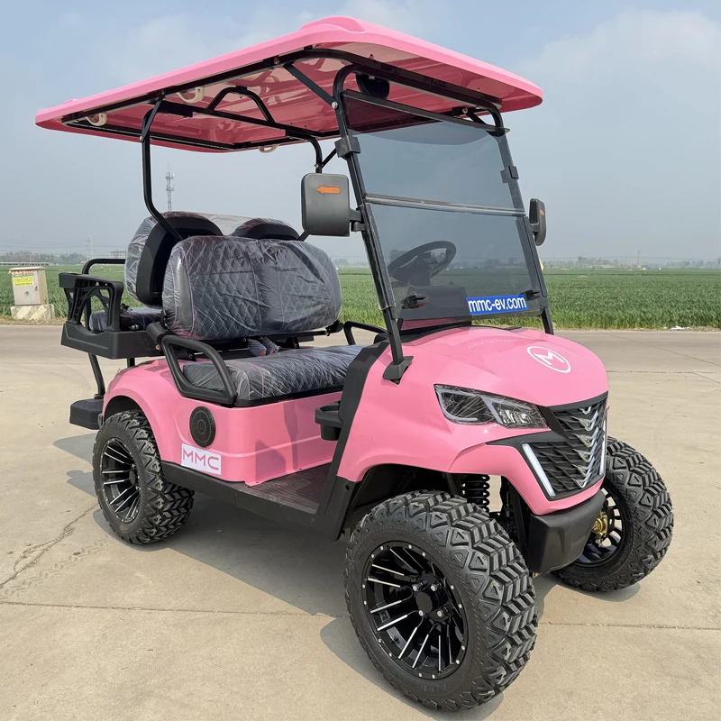 Red golf cart orange red off-road golf cart with rear cargo box electric golf cart 2+2 seats 4+2 seat golf cart