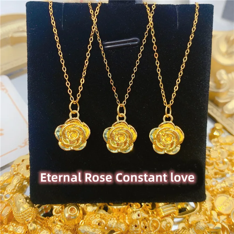 

TIYINUO Real Gold 999 Pure Genuine 24K Rose Flower Pendant Necklace Fine Jewelry Exquisite Gift Eternal Love Present For Woman