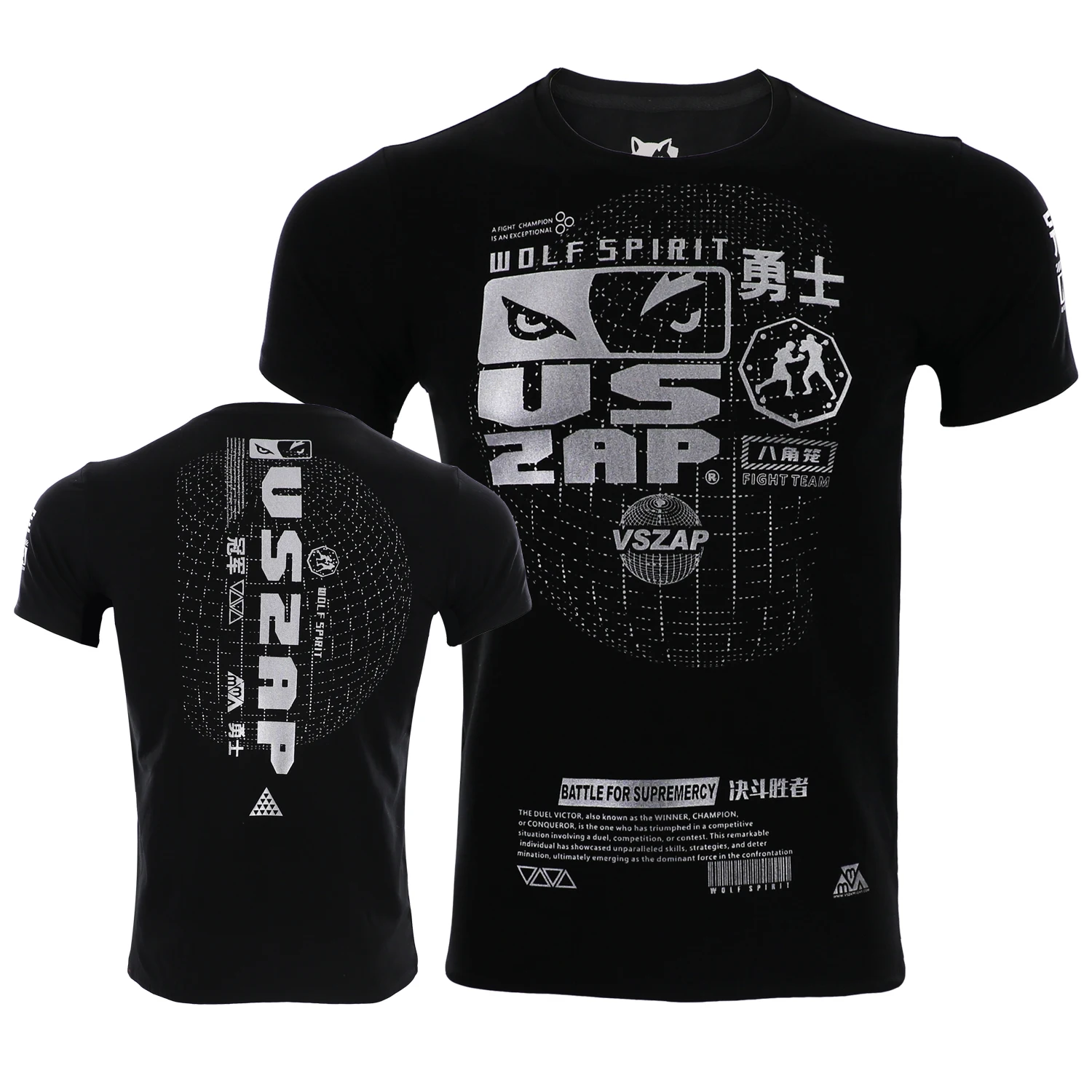 VSZAP Fighting Training Pure Cotton T-shirt MMA Sports Fitness Short Sleeves Elastic Sweatwicking