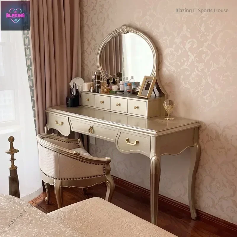 American Luxury Modern Vanity Table Mirror Chair Drawer Women Princess Dressers Jewelry Organizer Coiffeuse De Chambre Furniture