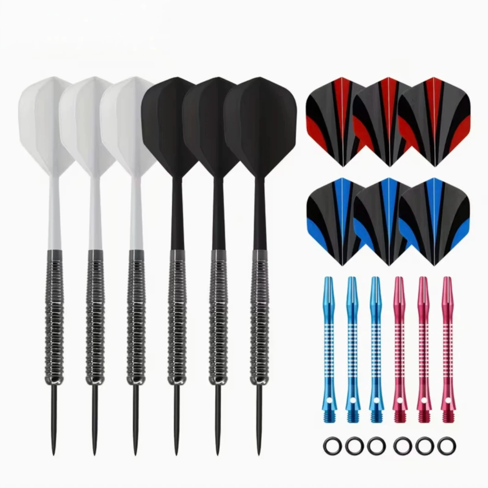 Professional Dart Set, Six Needle Darts, Includes Spare Aluminum Shaft Dart Flights and O-Rings, Complete Accessories
