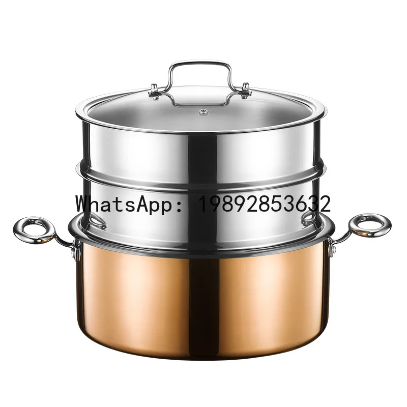 Xl commercial steamer, 304 stainless steel, double-layer steaming rack, three-tier steel colorful buffet steamer