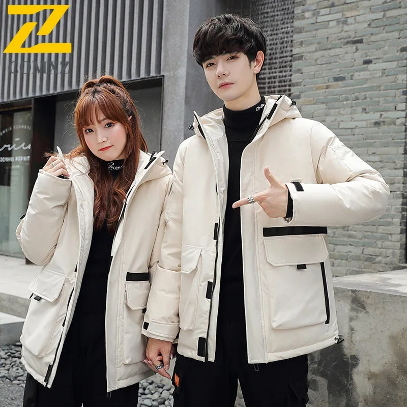 

COMXZ Couple solid Color Puffer Coat Men Thick Stand Collar Business Casual Padded Coat Youth Padded lightweight windbreaker