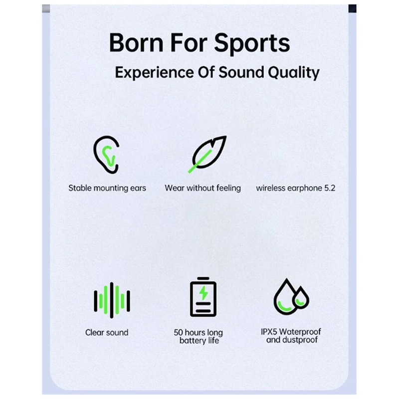 Fone de ouvido sem fio bluetooth, gancho aberto, estéreo sem fio, hifi, fácil de instalar, longa duração da bateria, TWS, 5.2, nunca cair fora